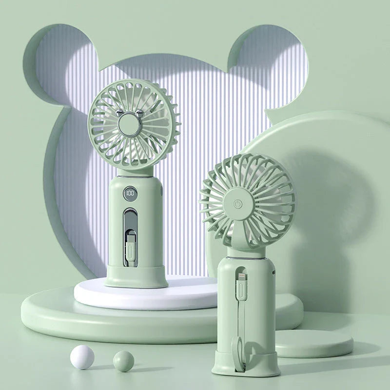 Rechargeable 2-in-1 handheld fan with power bank in various colors - a versatile cooling and charging solution for home, office, and travel