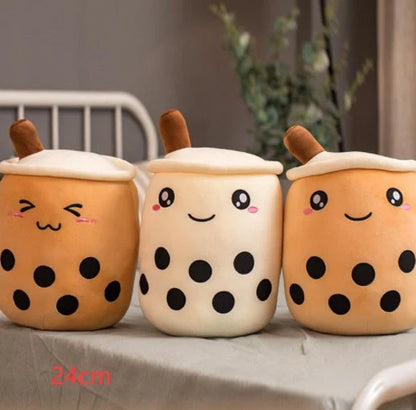 Strawberry Milk Tea Plush Boba Toy Pillow in various colours and sizes