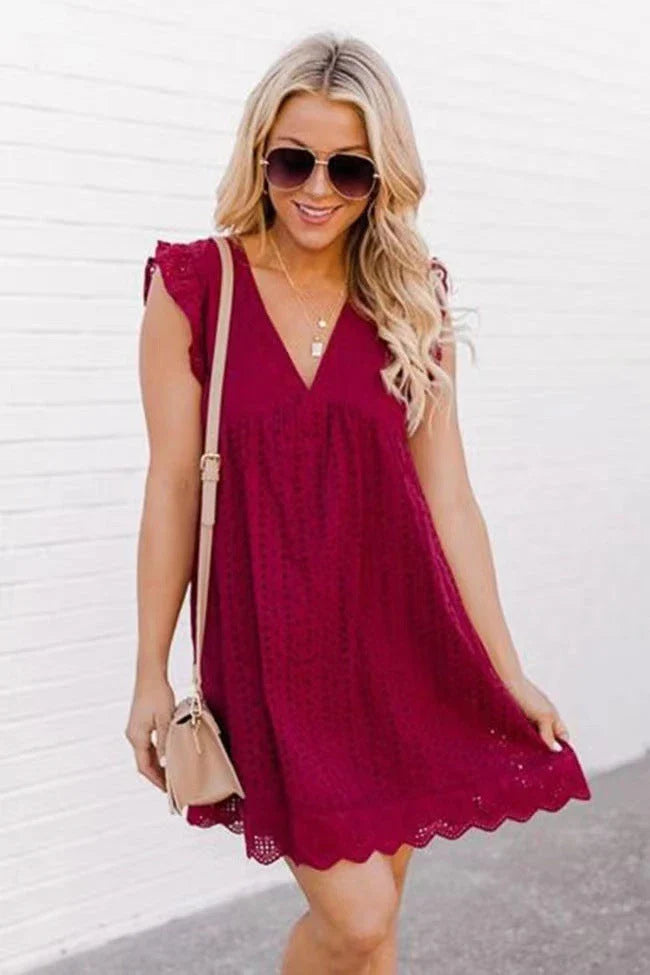 Stylish sleeveless lace pocket beach dress in a variety of vibrant colors