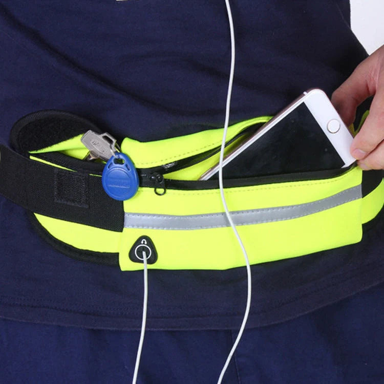 Slim nylon fitness waist bag with zipper pocket for secure storage during sports