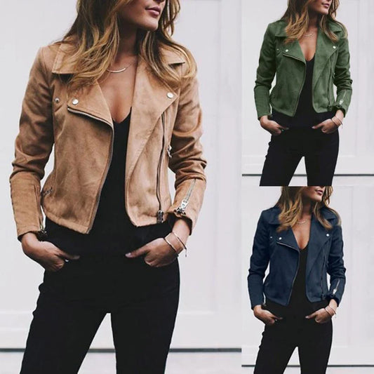 A stylish tailored jacket with a diagonal zipper, available in multiple colours and sizes