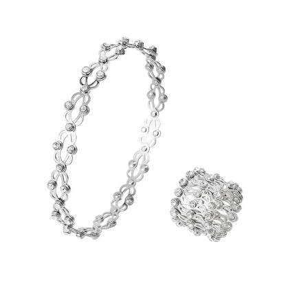 2-in-1 folding retractable rings bracelet with rhinestone detail, adjustable design