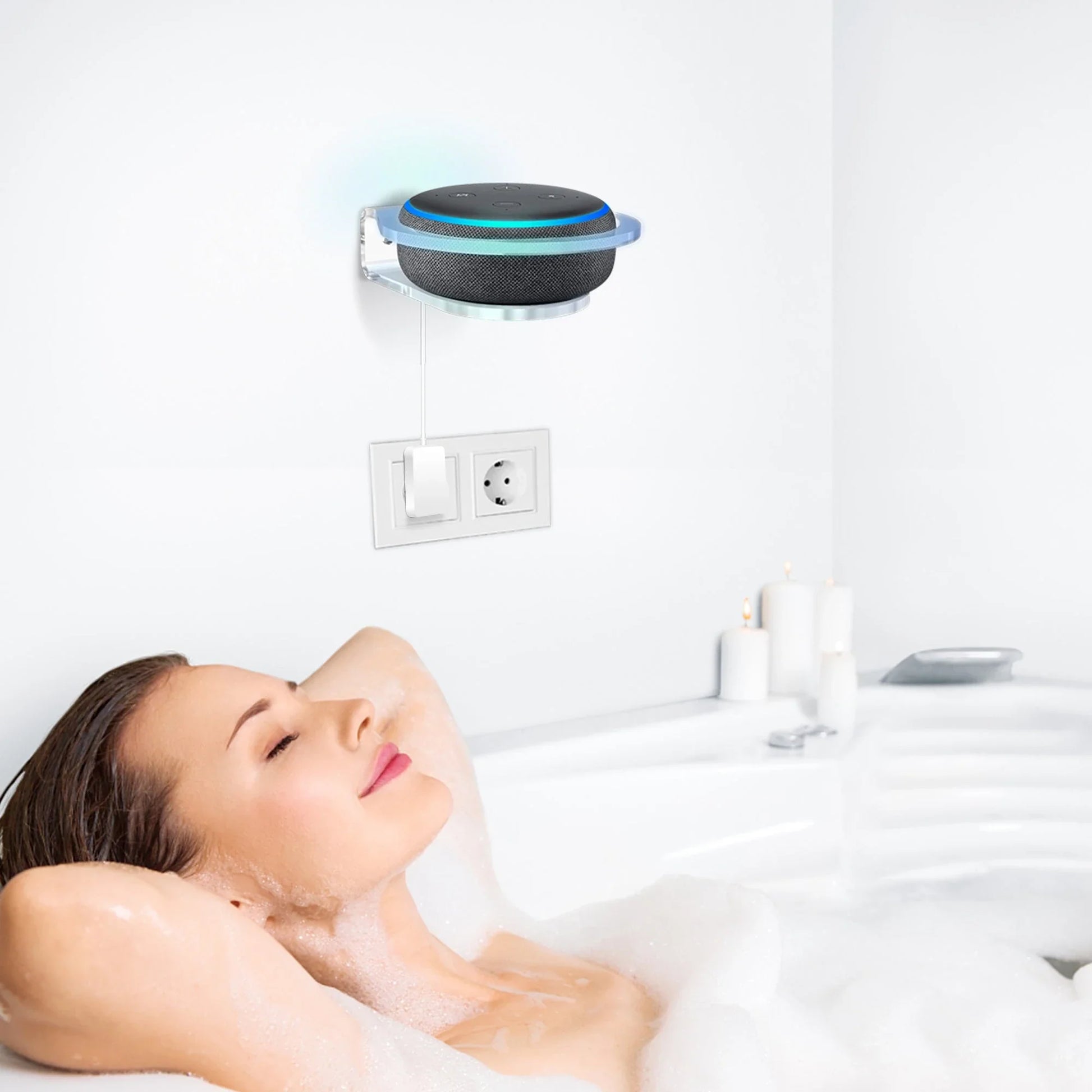 Stylish wall mount bracket designed for the Echo Dot 4 smart speaker, featuring a modern design and easy installation