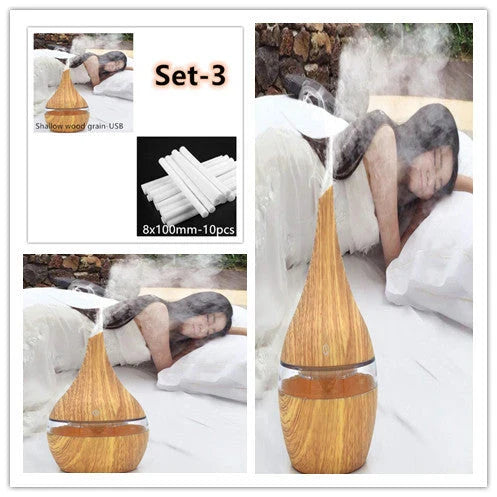 Premium essential oil diffuser with ultrasonic technology, creating a soothing, whisper-quiet mist to elevate your home's ambience