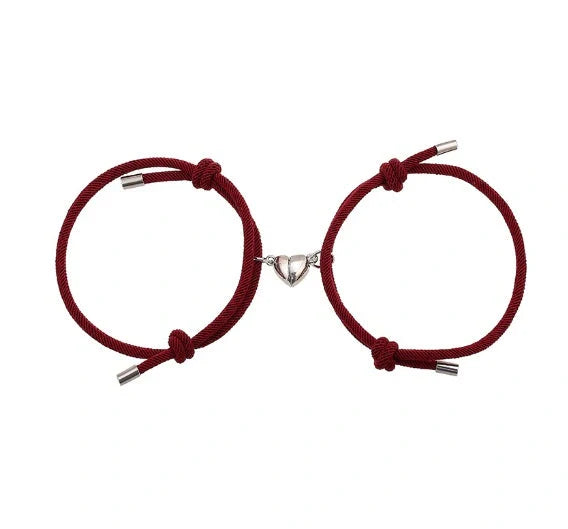 Adjustable nylon love magnetic bracelet with sticky metal heads in various colours