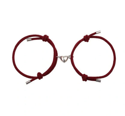 Adjustable nylon love magnetic bracelet with sticky metal heads in various colours