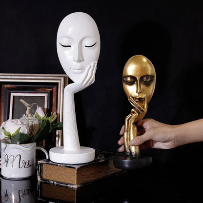 Nordic abstract art thinker lady mask figurine resin statue for home and office decoration