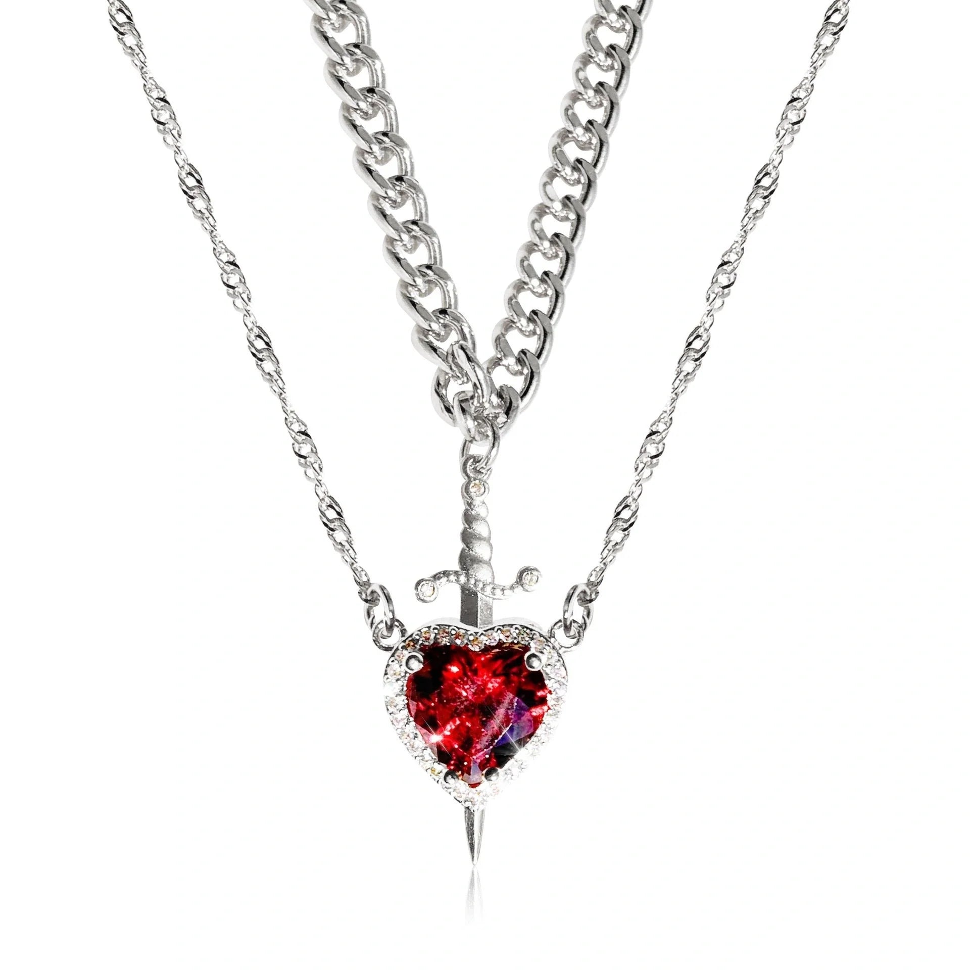 Exquisite Heart and Sword Couple Necklaces in gold and silver, symbolising love and protection