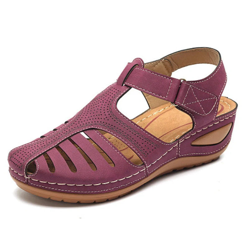 Women's Plus Size Retro Sandals with round toe and wedge heel in various colours