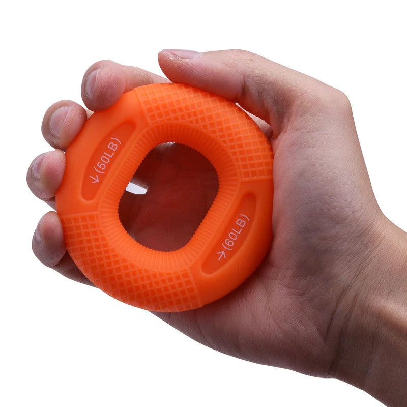 Silicone adjustable grip ring for finger and forearm training in various colours