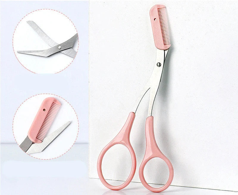 Stainless steel eyebrow trimming knife with comb for precise grooming