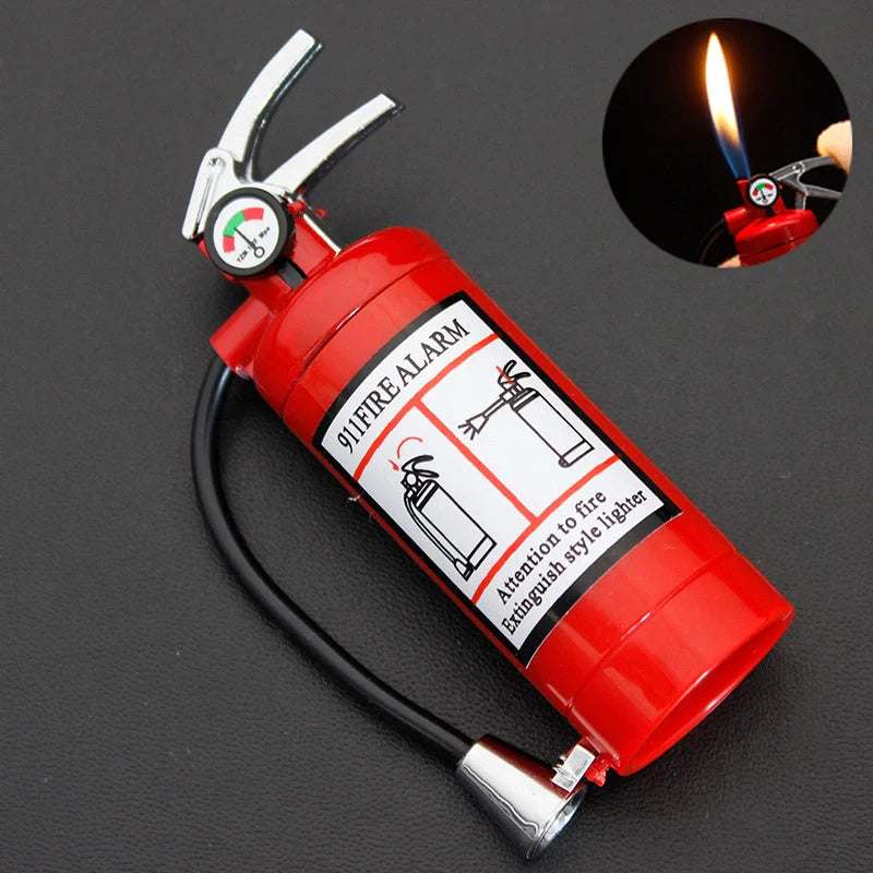 Creative fire extinguisher shaped lighter in red with light, alloy construction, butane-free
