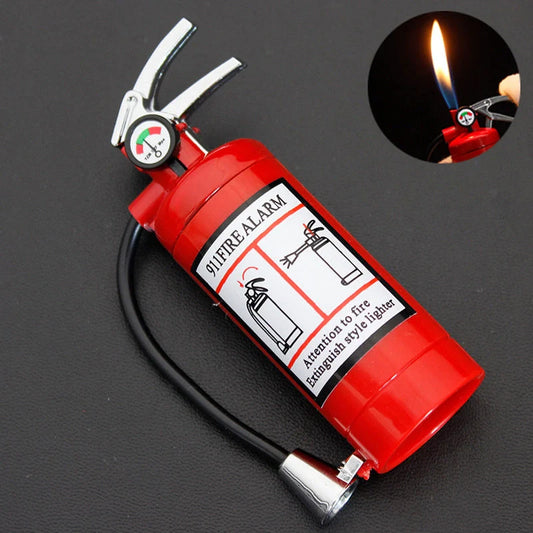 Creative fire extinguisher shaped lighter in red with light, alloy construction, butane-free