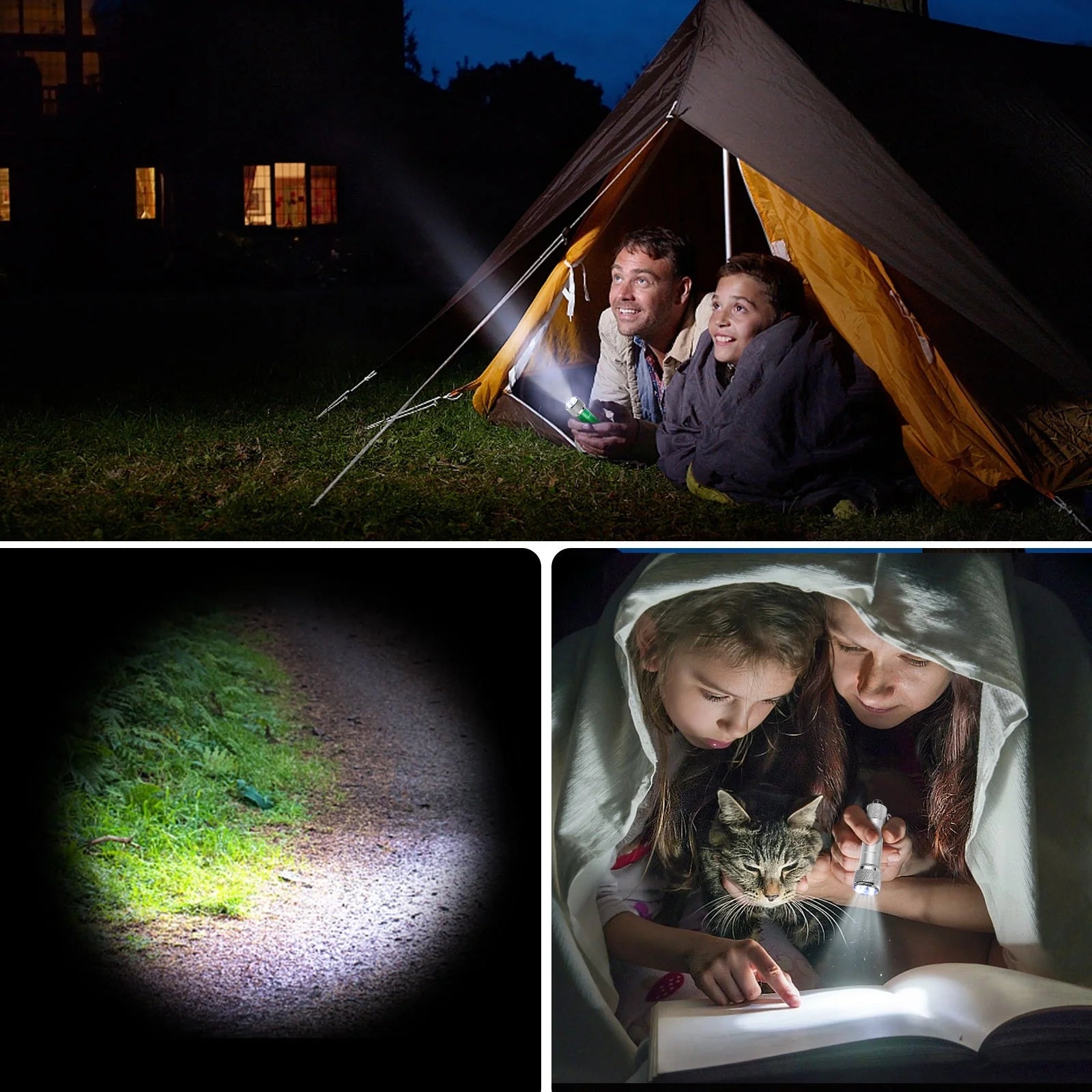 Compact LED keychain torch in four colours for emergencies and camping