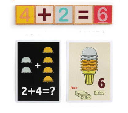 Colorful wooden ice cream kitchen playset with scoops, cash register, and menu cards for educational and imaginative play