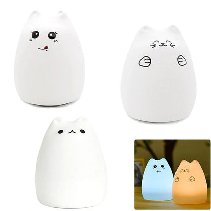 Adorable cat design silicone touch sensor LED night light for children with colour-changing feature
