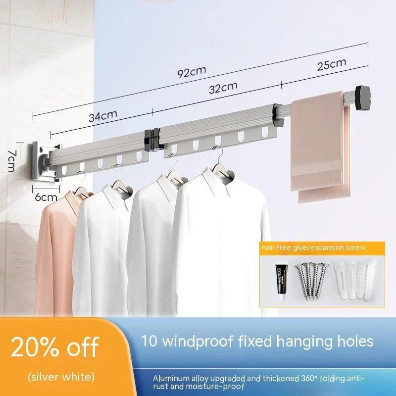 Aluminium suction cup folding clothes hanger with retractable drying rack for space-saving laundry drying
