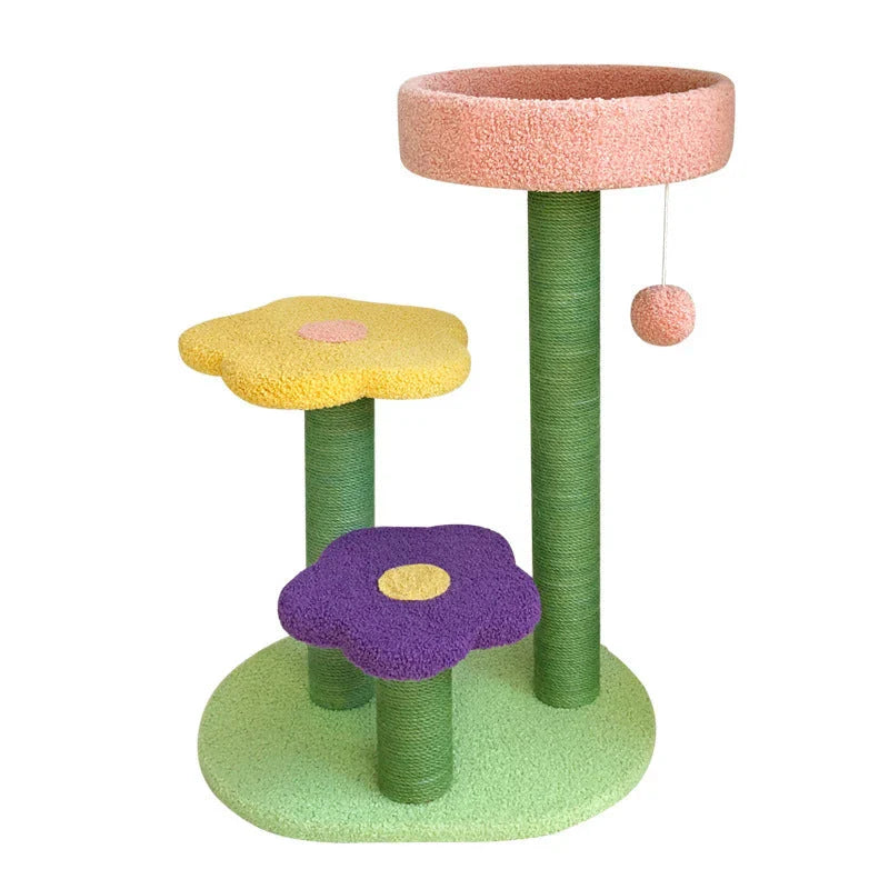 Premium Feline Furniture Cat Tower with Sisal Scratching Post, Sturdy Wooden Frame, and Plush Lambswool Cushions