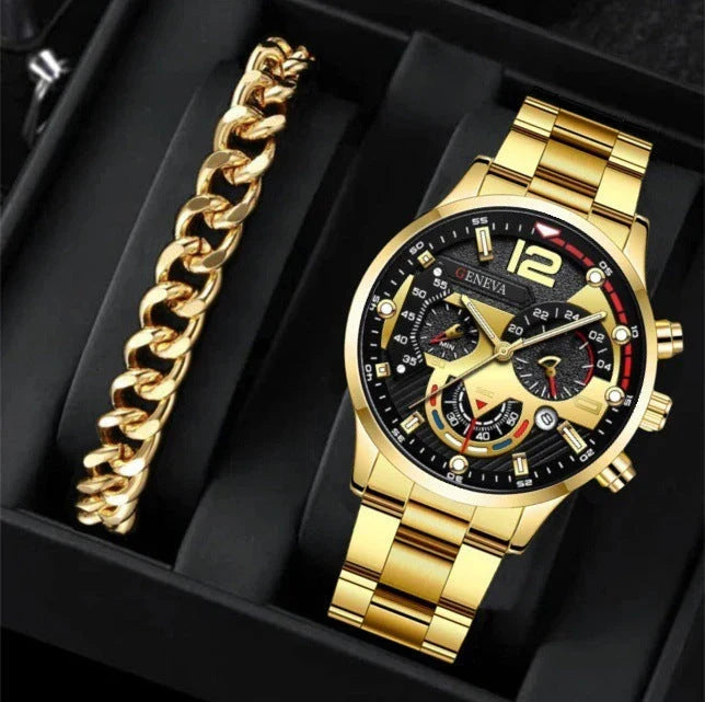 Premium stainless steel men's watch with bracelet in multiple color options