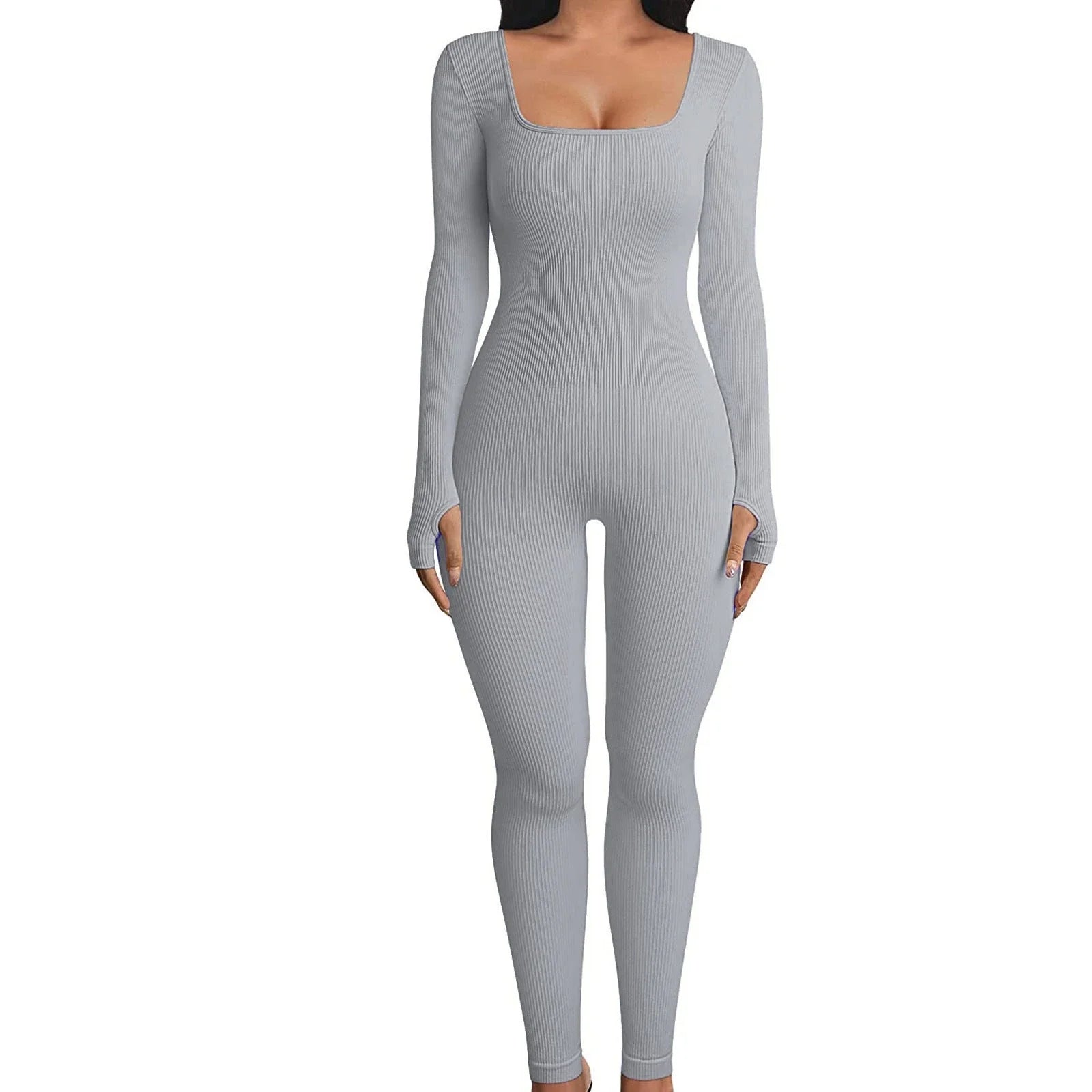Stylish high-waist yoga jumpsuit with square collar, available in a variety of trendy colors