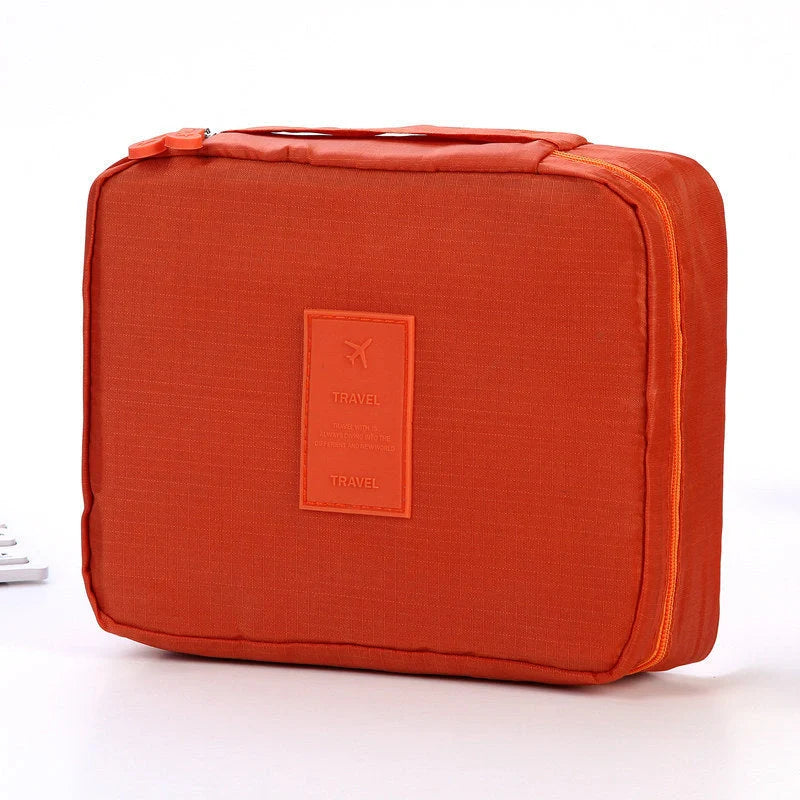 Premium toiletry bag with waterproof divider, multi-grid pockets, and durable Oxford cloth construction