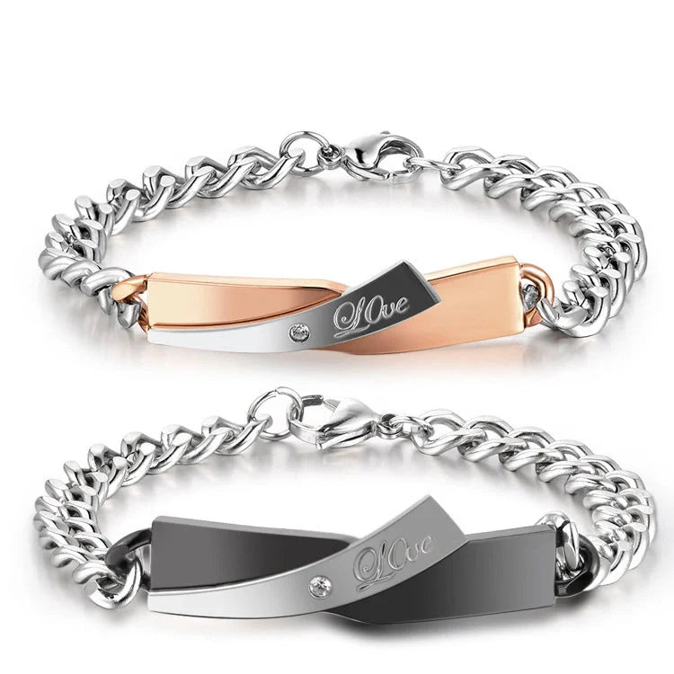 Stainless Steel Couple Cross-design Bracelet in gold and black finishes