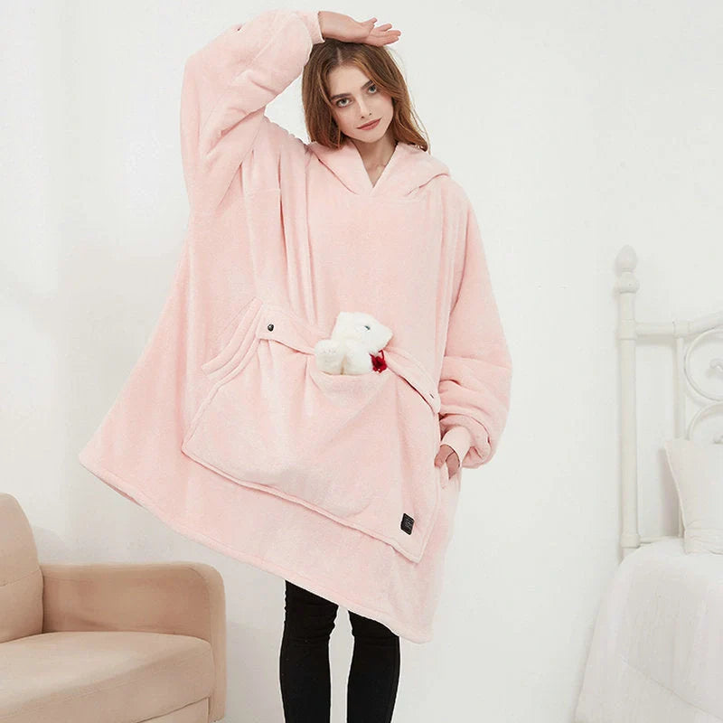 USB heated oversized hoodie blanket with large back heating area in various colors