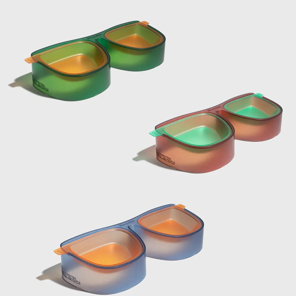 Anti-overturning double bowl for cats with 15° slant design in green