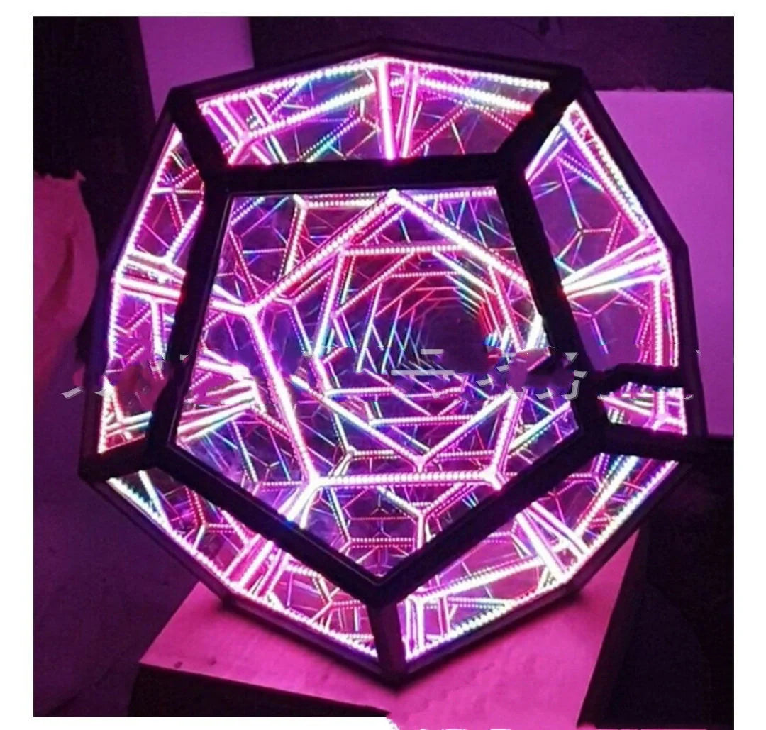 Infinite Dodecahedron LED Galaxy Projector Lamp displaying colourful lighting patterns
