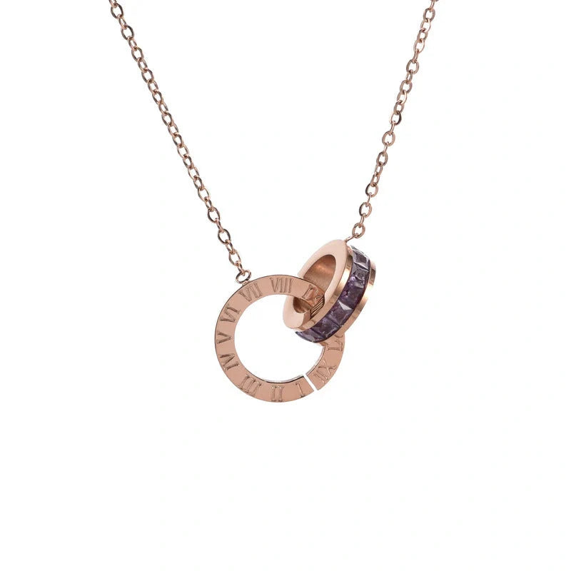 Roman Numeral Diamond Necklace with adjustable titanium steel chain