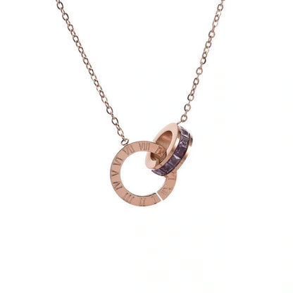 Roman Numeral Diamond Necklace with adjustable titanium steel chain