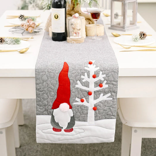 Christmas gnome plush doll grey table runner for festive dining table decoration