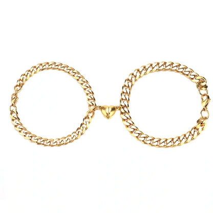 Elegant titanium steel couple bracelets with heart design, perfect for love gifts.
