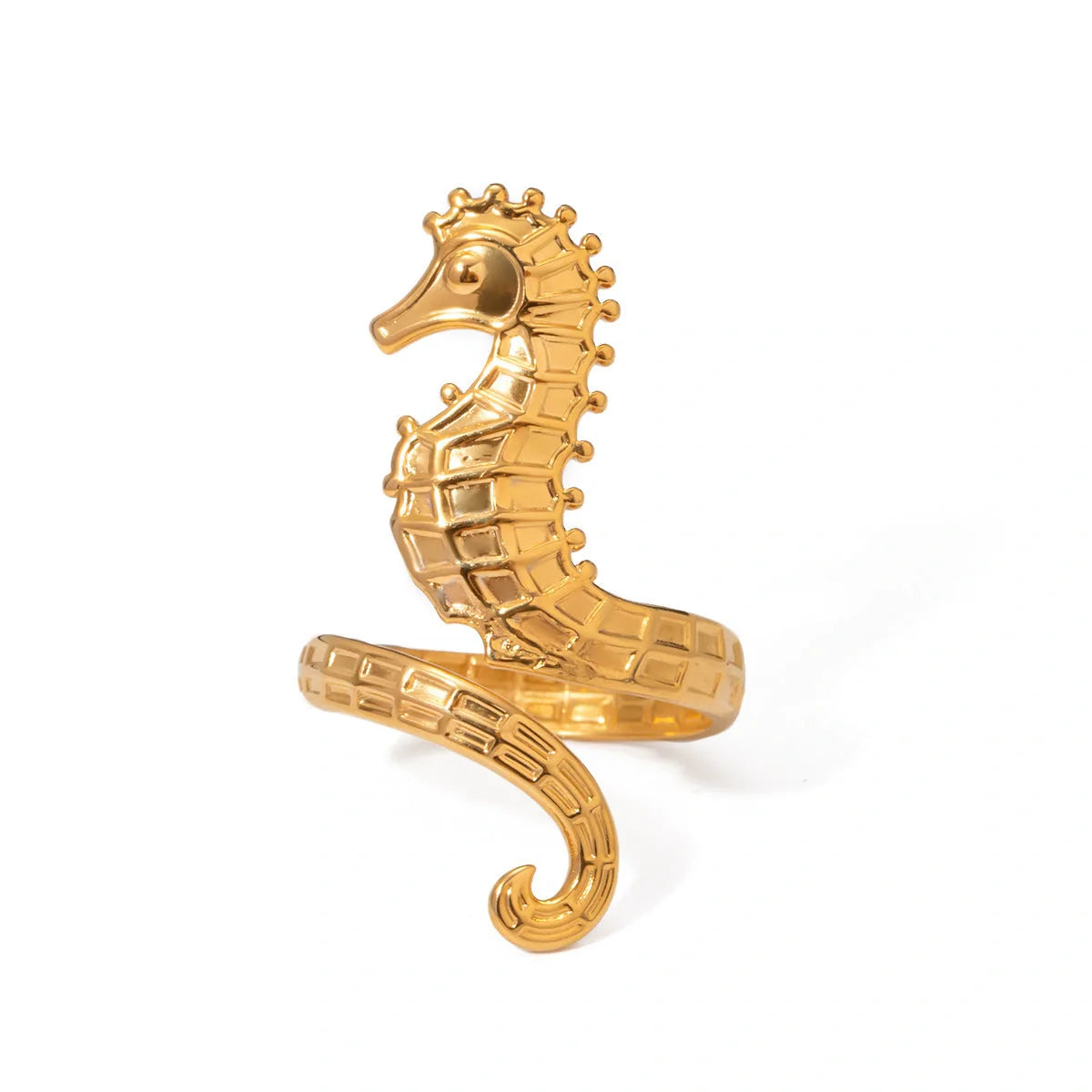 Elegant 18K gold plated seahorse ring for women, ocean themed jewellery