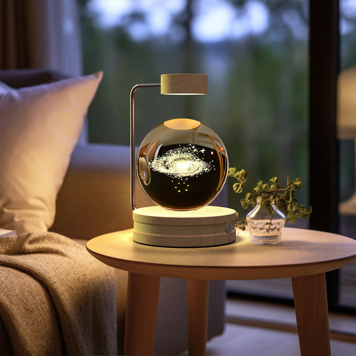 Enchanting crystal ball night light with cosmic designs, creating a warm and soothing ambiance in any room.