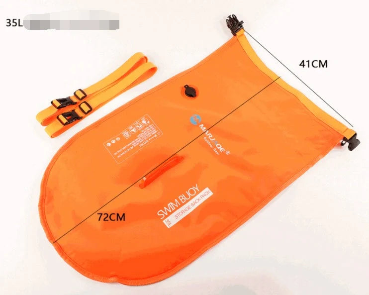 Double Airbag Swimming Buoy and Waterproof Backpack in fluorescent orange