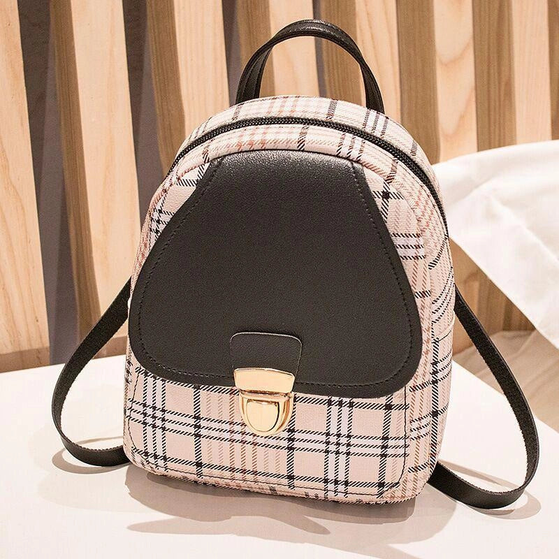 Ladies Check Lock Small Backpack in various colours with plaid pattern and zipper opening