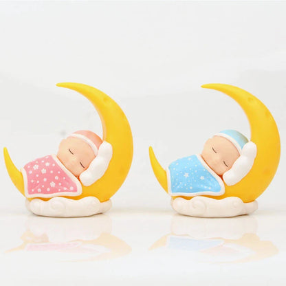Adorable moon-themed cake toppers with sleeping baby design, perfect for kids' birthday parties and celebrations