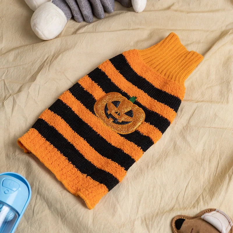 Halloween dog sweater in acrylic material for small pets, available in festive designs