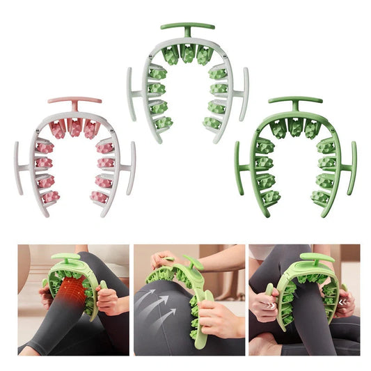 Manual round massager with 11 wheels for waist, buttocks, and thigh relief in white pink, white green, or green