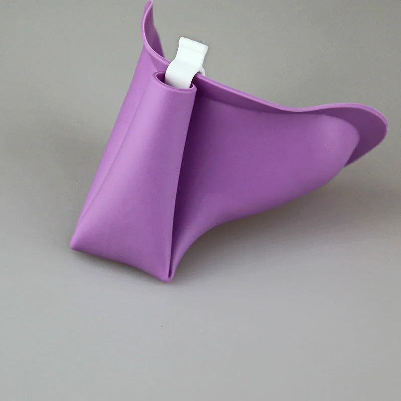 Ladies Standing Urinal in purple, soft flexible silicone for hygienic urination