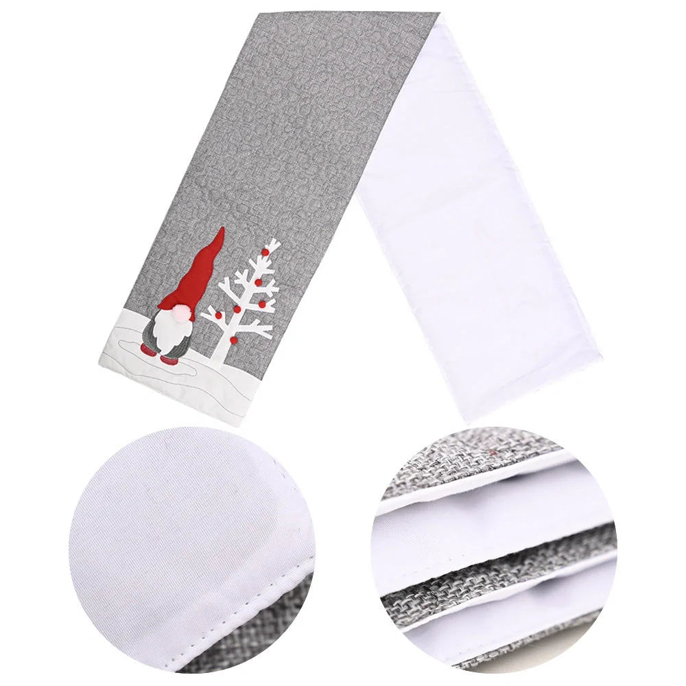 Christmas gnome plush doll grey table runner for festive dining table decoration