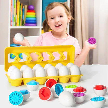 Educational smart egg toy for children, featuring 12 colourful eggs for shape and colour matching