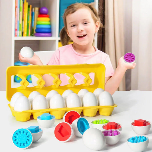 Educational smart egg toy for children, featuring 12 colourful eggs for shape and colour matching