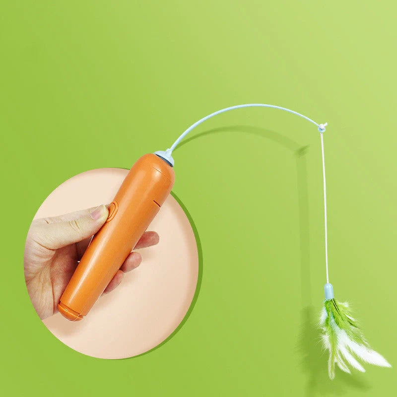 Interactive 2-in-1 cat toy with feather for self-play, orange-blue and yellow-green options