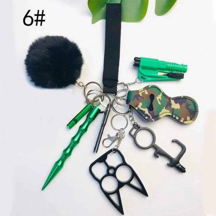 Self Defense Keychain Set for Women with 11 Safety Accessories including alarm and window breaker