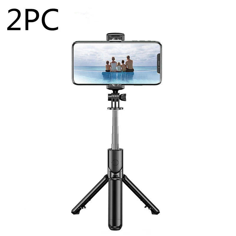 Adjustable Bluetooth selfie stick with remote control and tripod for iPhone, ideal for capturing full-body and hands-free mobile photos