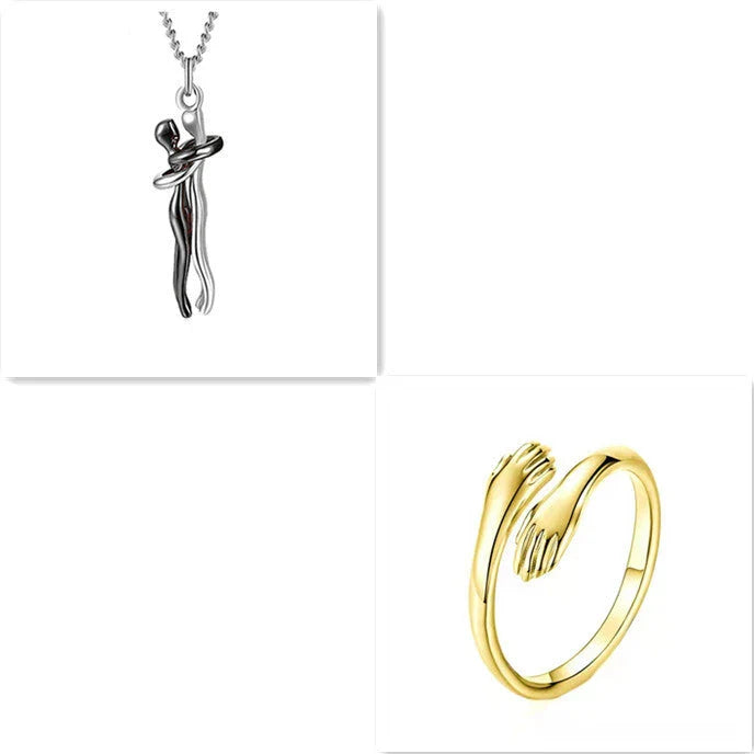 Stylish brass hugging couple necklace with minimalist design - a thoughtful Valentine's Day gift