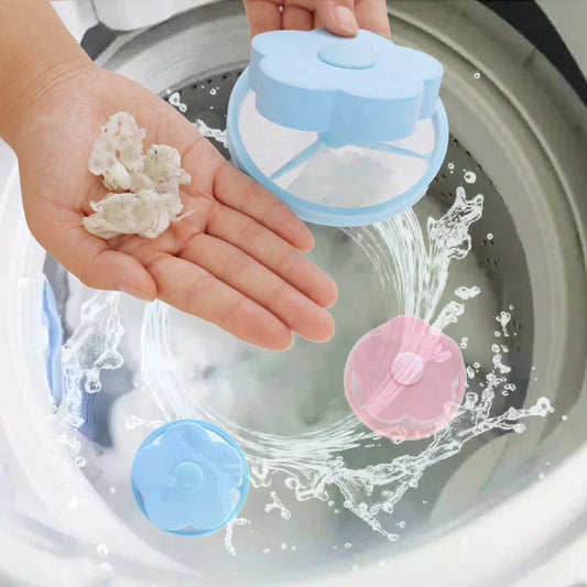 Flower-designed float filter for washing machine hair removal, 9.5cm by 4.0cm