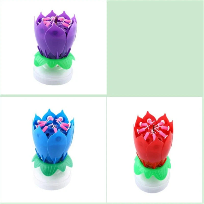 Musical Lotus Candles in various colours, showcasing the elegant lotus design and music feature